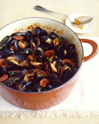 Spicy Mussels and Chorizo, Recipe and Image via Martha Stewart